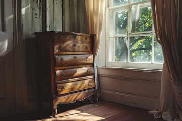Antique dresser near a window