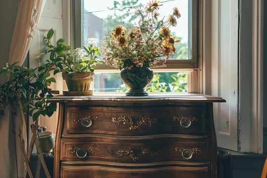 Antique dresser near a window