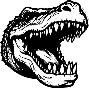 black and white dinosaur head roaring clip art preview