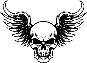 Skull With Wings | Minimalist and Simple Silhouette - Vector illustration