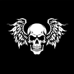 Fototapeta premium Skull With Wings | Black and White Vector illustration