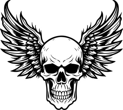 Skull With Wings - Black and White Isolated Icon - Vector illustration