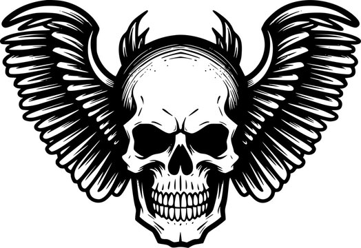 Skull With Wings - Minimalist and Flat Logo - Vector illustration