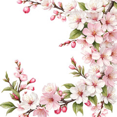 Watercolor Cherry Blossom Floral Art with Transparent Background