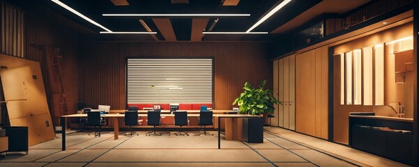 interior of large office hall, modren and realistic 