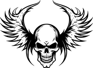 Fototapeta premium Skull With Wings - Black and White Isolated Icon - Vector illustration