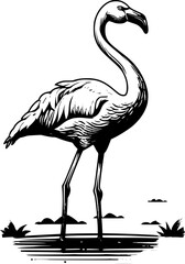 Flamingo - Black and White Isolated Icon - Vector illustration - obrazy, fototapety, plakaty
