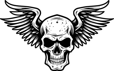 Obraz premium Skull With Wings - Black and White Isolated Icon - Vector illustration