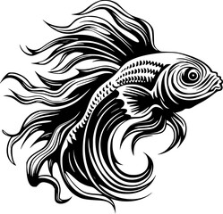 Betta Fish - Black and White Isolated Icon - Vector illustration