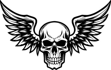 Skull With Wings | Black and White Vector illustration