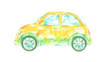 黄色い車　水彩画