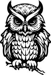 Obraz premium Owl Baby - Black and White Isolated Icon - Vector illustration