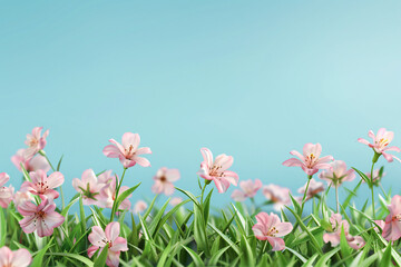 Obraz premium Vibrant Pink Flowers Blossoming in Lush Green Grass
