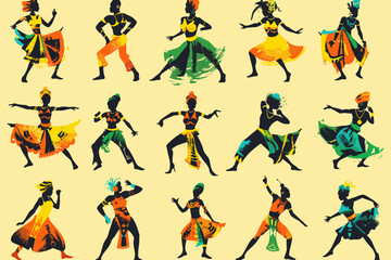 Abstract African dancers in vivid colors