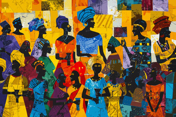 Fototapeta premium Vibrant African community depicted in abstract art