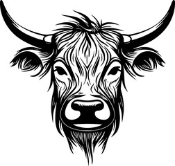 Highland Cow | Black and White Vector illustration