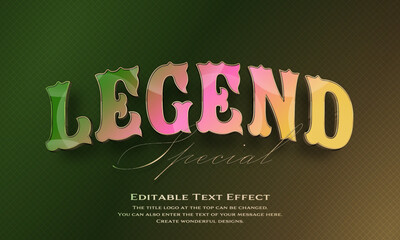 ”Legend Special” Editable title logo text style effect in green, pink and bright gold gradation thin golden border, sans serif typeface
 - obrazy, fototapety, plakaty