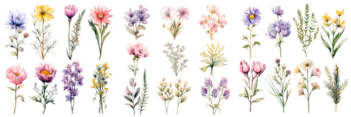 Exquisite Collection of Watercolor Floral Illustrations - obrazy, fototapety, plakaty