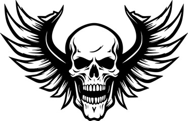 Skull With Wings - Black and White Isolated Icon - Vector illustration