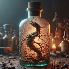 Magical Creature Captured in Glowing Jar  - obrazy, fototapety, plakaty