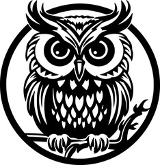 Fototapeta premium Owl Baby - Black and White Isolated Icon - Vector illustration