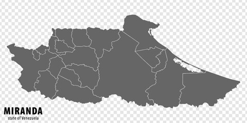 Obraz premium Blank map Miranda State of Venezuela. High quality map Miranda State with municipalities on transparent background for your design. Bolivarian Republic of Venezuela. EPS10.