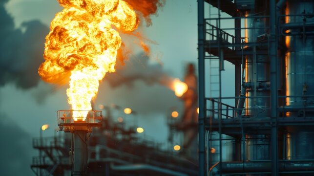 Gas flare pipe at an oil refinery