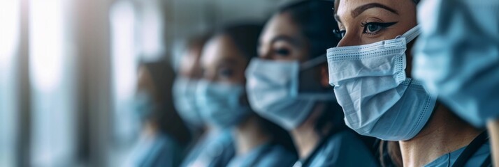 Fototapeta na wymiar Medical workers in the fight against disease on a blurred background of a hospital corridor