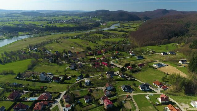 Beautiful Panorama Mountains River San Valley Sanok Aerial View Poland