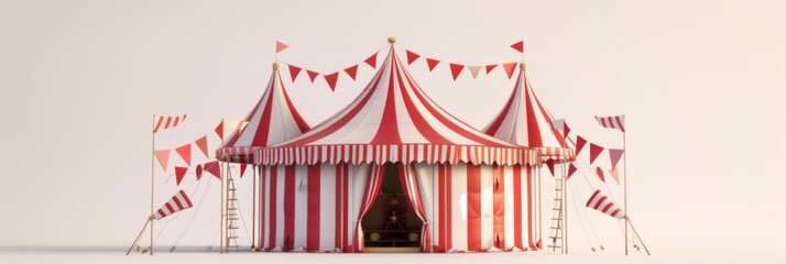 Red and white tent with intricate circus details - obrazy, fototapety, plakaty