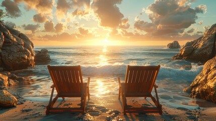 Sunset Beach Chairs - obrazy, fototapety, plakaty