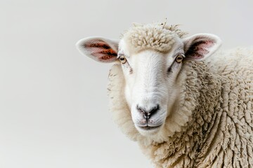 close up of sheep on white background