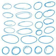 collection of handdrawn oval and circular marker highlight doodles, editable stroke, vector illustration
