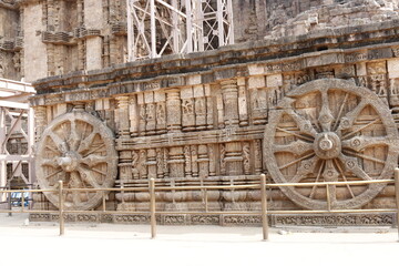 Sun Temple of Konark. Oldest temple in India. Beautiful sculpture of ancient India 13th century. Wall mounting background. Wall poster. Historical place for travelers. Destination place. 