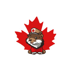 Creative Canadian Beaver vector logo design ideas. illustration maple leaf Canadian illustration. Beaver mascot logo with maple leaf