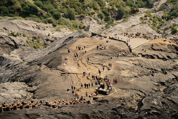 Tourists sitting on the rocks of Mount Bromo in East Jakarta, Indonesia. 05-09-2023