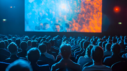concert crowd at concert, People at the cinema, movie theater, auditorium, audience, zoom business meeting concept, video conference, seminar  - obrazy, fototapety, plakaty
