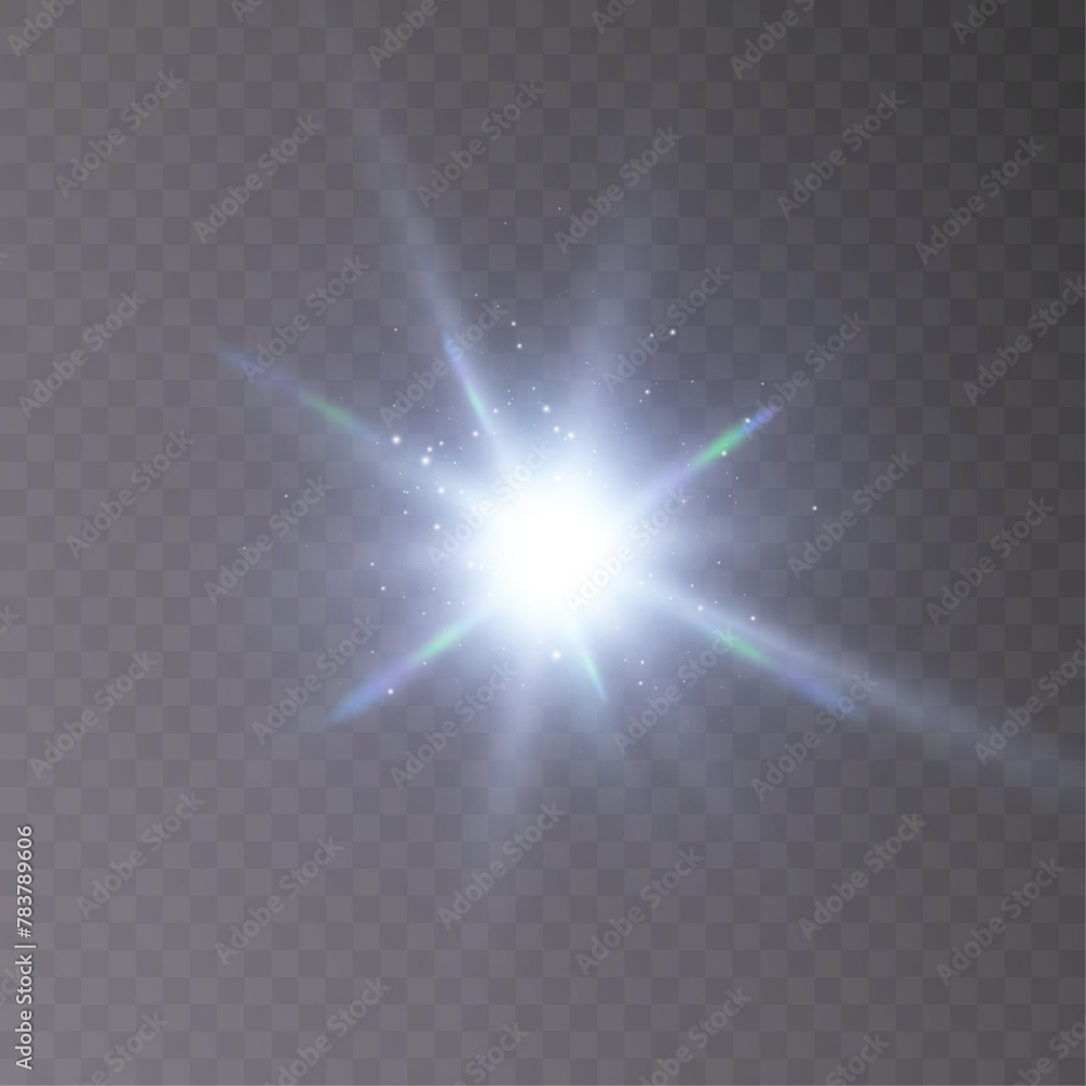 Poster light effect. abstract blue flash of light and laser beams with glitter. isolated on transparent bac