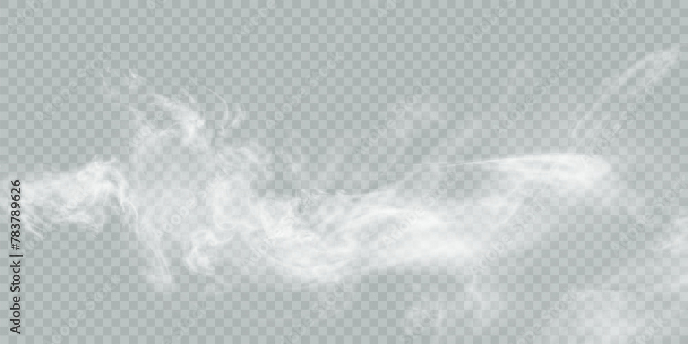 Poster White vector smoke, cloudy, fog background PNG effect. Fog or smoke isolated on transparent background with overlay effect. Vector