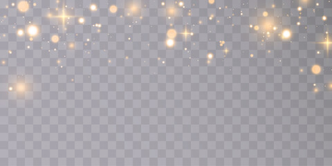 Bokeh and glitter effect on a transparent background. An elegant combination of blurred points of light and shimmering particles creates an atmosphere of Christmas magic and celebration.
