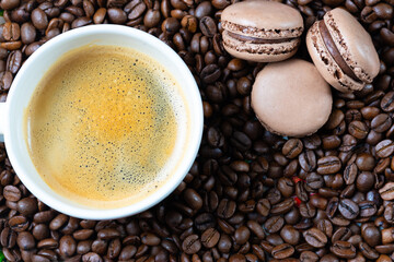 coffee beans and macarons