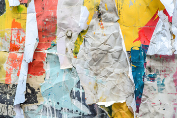 Fototapeta premium grunge torn collage urban street posters creased crumpled paper placard texture background
