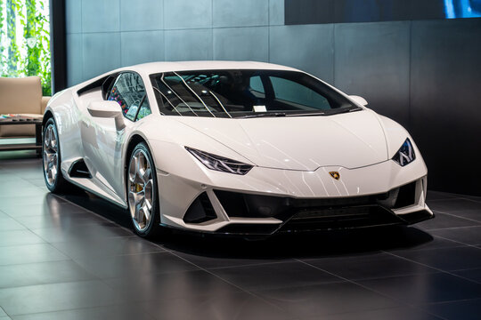 White Lamborghini Huracan Evo, supercar. Thailand, Bangkok 14 march 2024