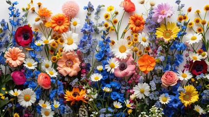 Obraz na płótnie Canvas Vibrant Assorted Flower Arrangement on White Background