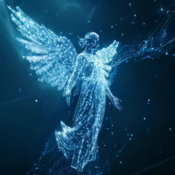 An ethereal angel made of stars and light