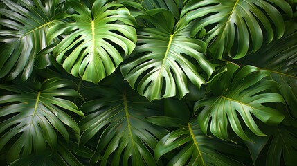 Lush Green Monstera Leaves Background