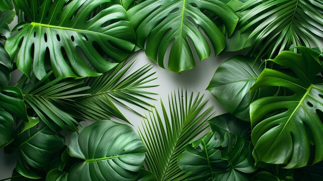 Assorted Tropical Leaves on White Background