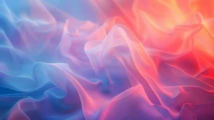 Fotobehang A simple, large white area, with a blurred abstract pattern in blue, orange, and red, is styled with gradients of light red and light pink. For Design, Background, Cover, Poster, Banner, PPT, KV desig © horizor
