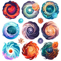 Collection of cute cartoon vortex illustrations