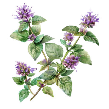 Pennyroyal, Mentha pulegium, Watercolor illustration